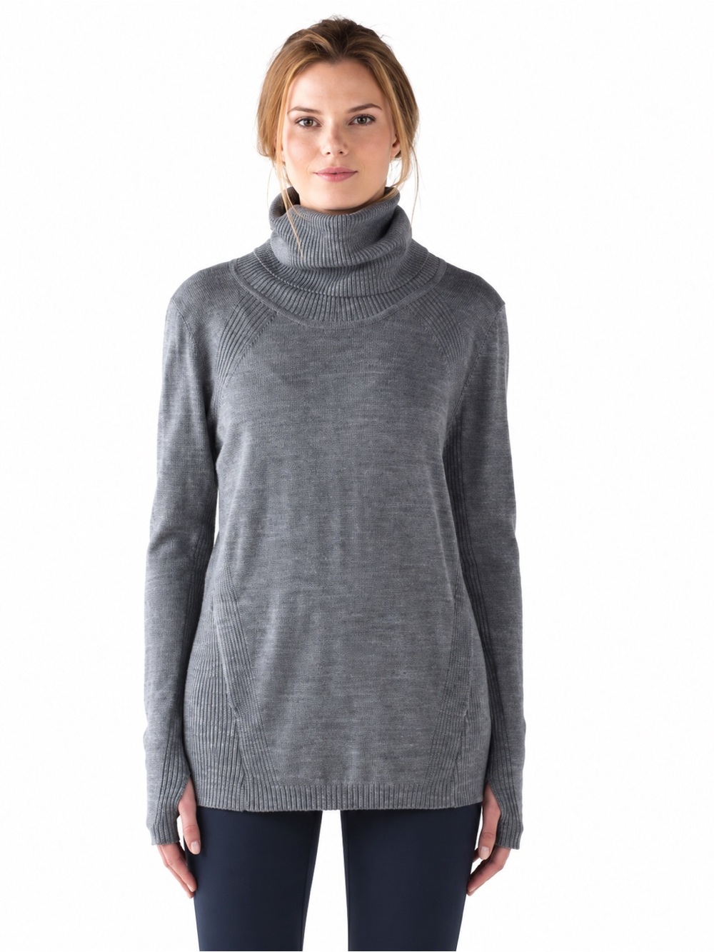 Lululemon 10 sweat and savansana merino 0942 wool funnel neck gray sweater